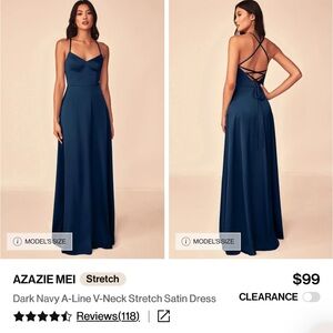 Azazie Mei Backless Dark Navy Dress